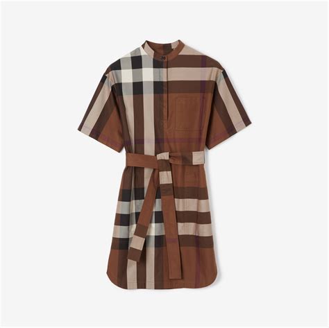 burberry check cotton tie-waist shirt dress|check cotton poplin shirt.